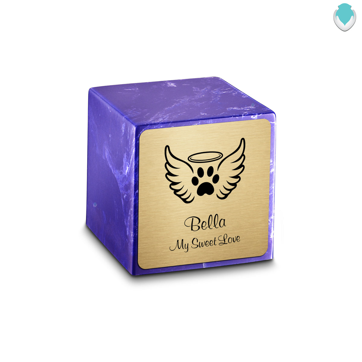 Small Cube Angel Wings Cobalt Cultured Marble Pet Cremation Urn by MacKenzie