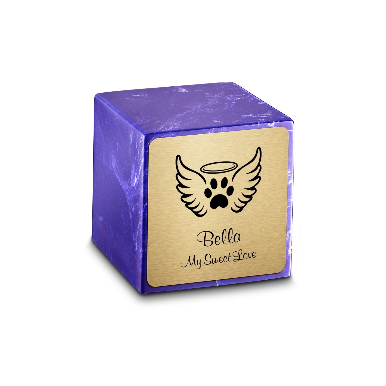 Small Cube Angel Wings Cobalt Cultured Marble Pet Cremation Urn by MacKenzie