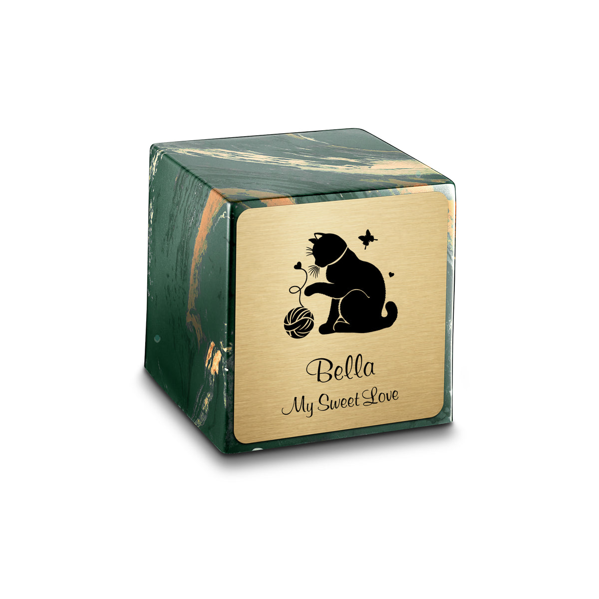 Small Cube Fun Cat Camo Cultured Marble Pet Cremation Urn by MacKenzie