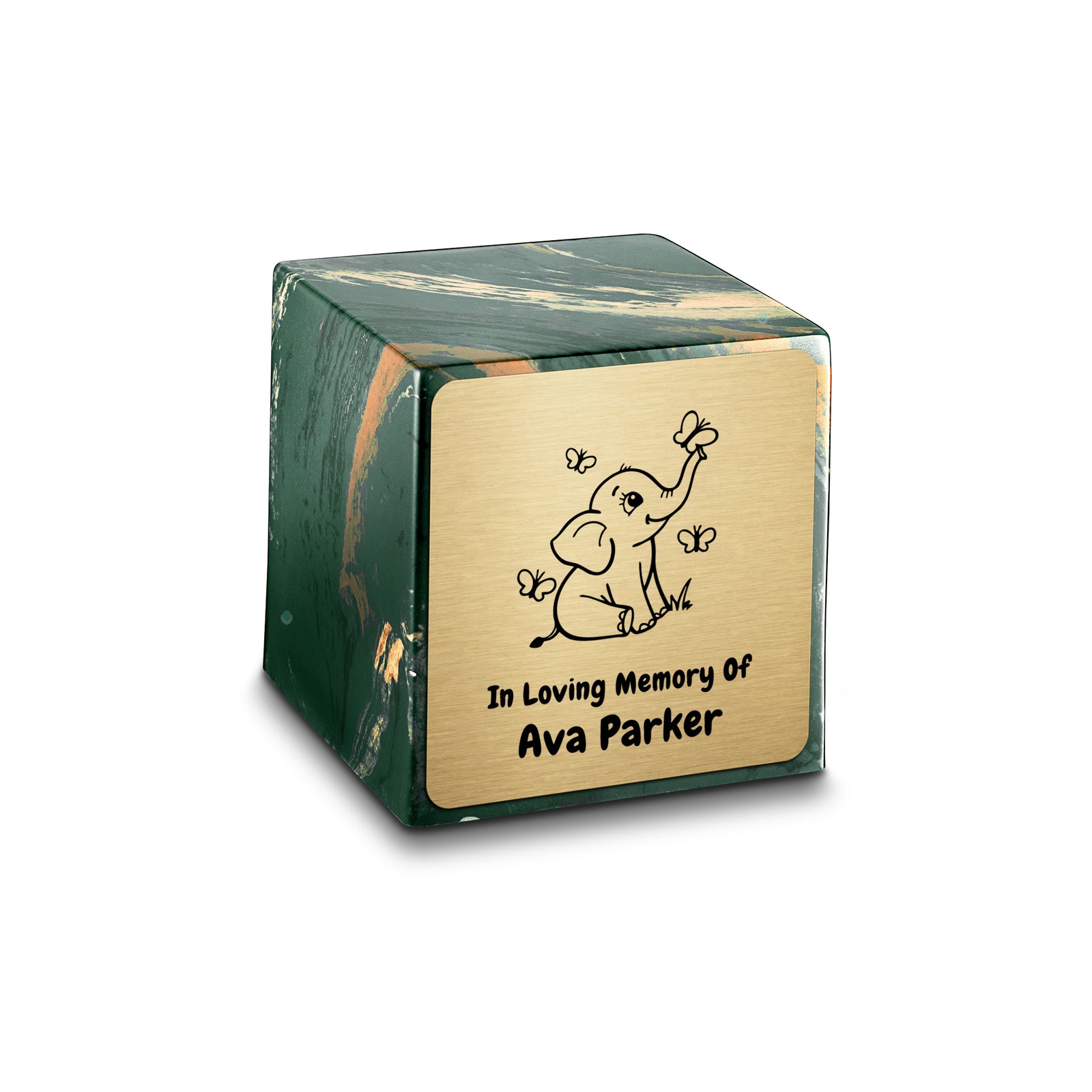 Small Cube Baby Elephant Camo Cultured Marble Child Cremation Urn by MacKenzie