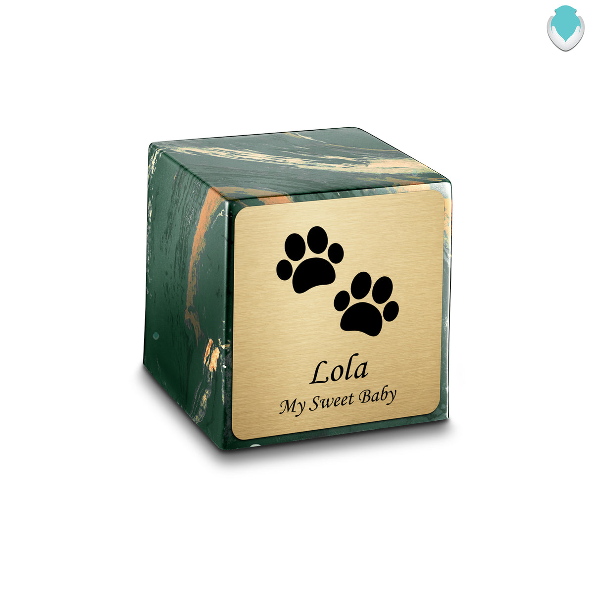 Small Cube Walking Paws Camo Cultured Marble Pet Cremation Urn by MacKenzie