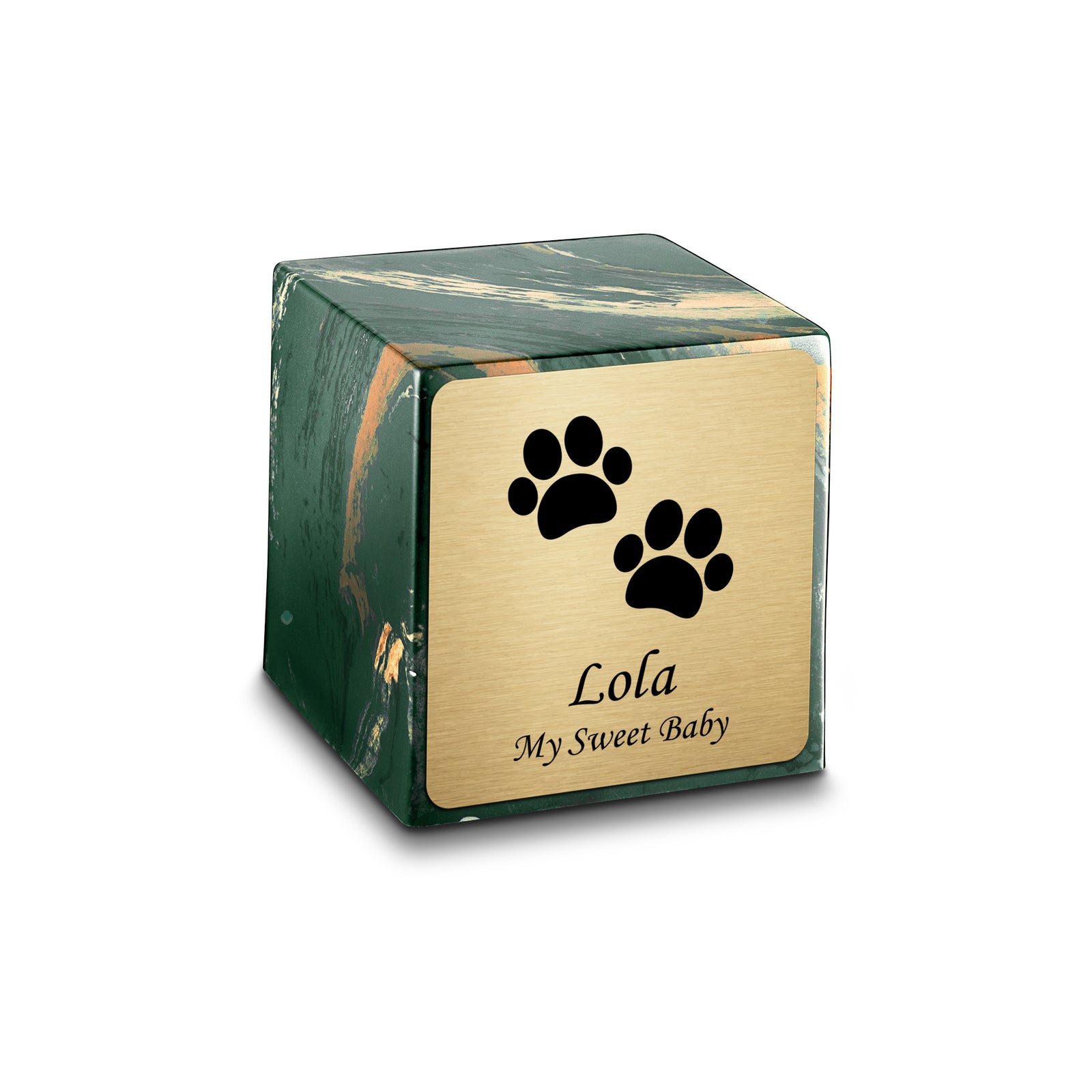 Small Cube Walking Paws Camo Cultured Marble Pet Cremation Urn by MacKenzie