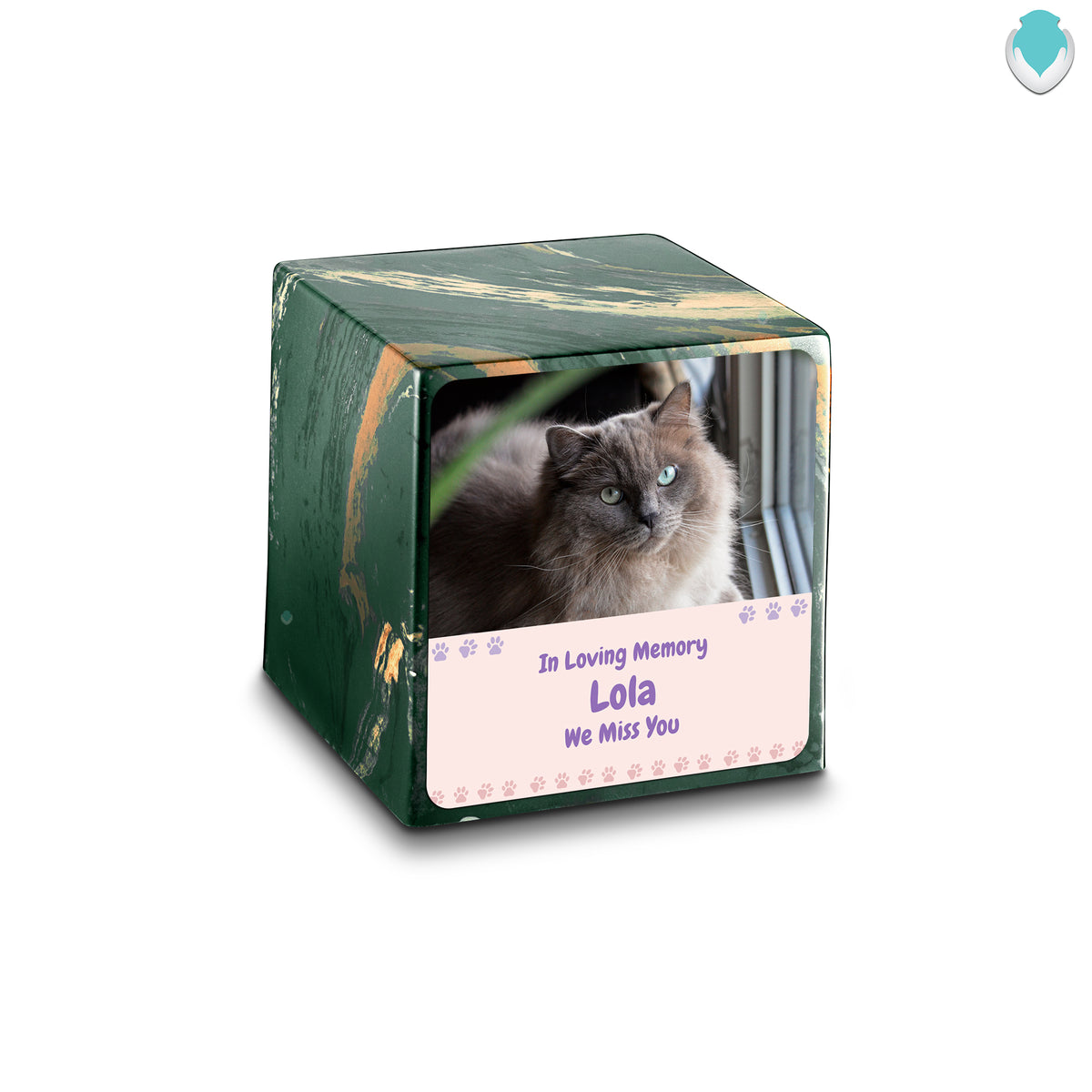 Small Cube Pet Photo Memorial Camo Cultured Marble Pet Cremation Urn by MacKenzie