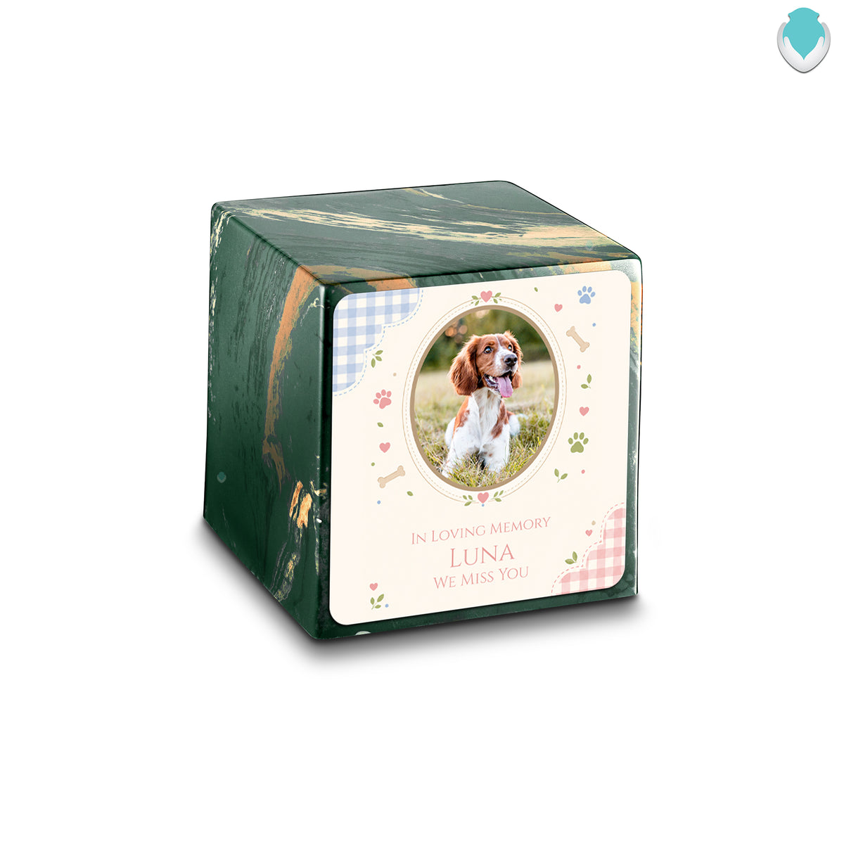 Small Cube Custom Pet Memorial Camo Cultured Marble Pet Cremation Urn by MacKenzie