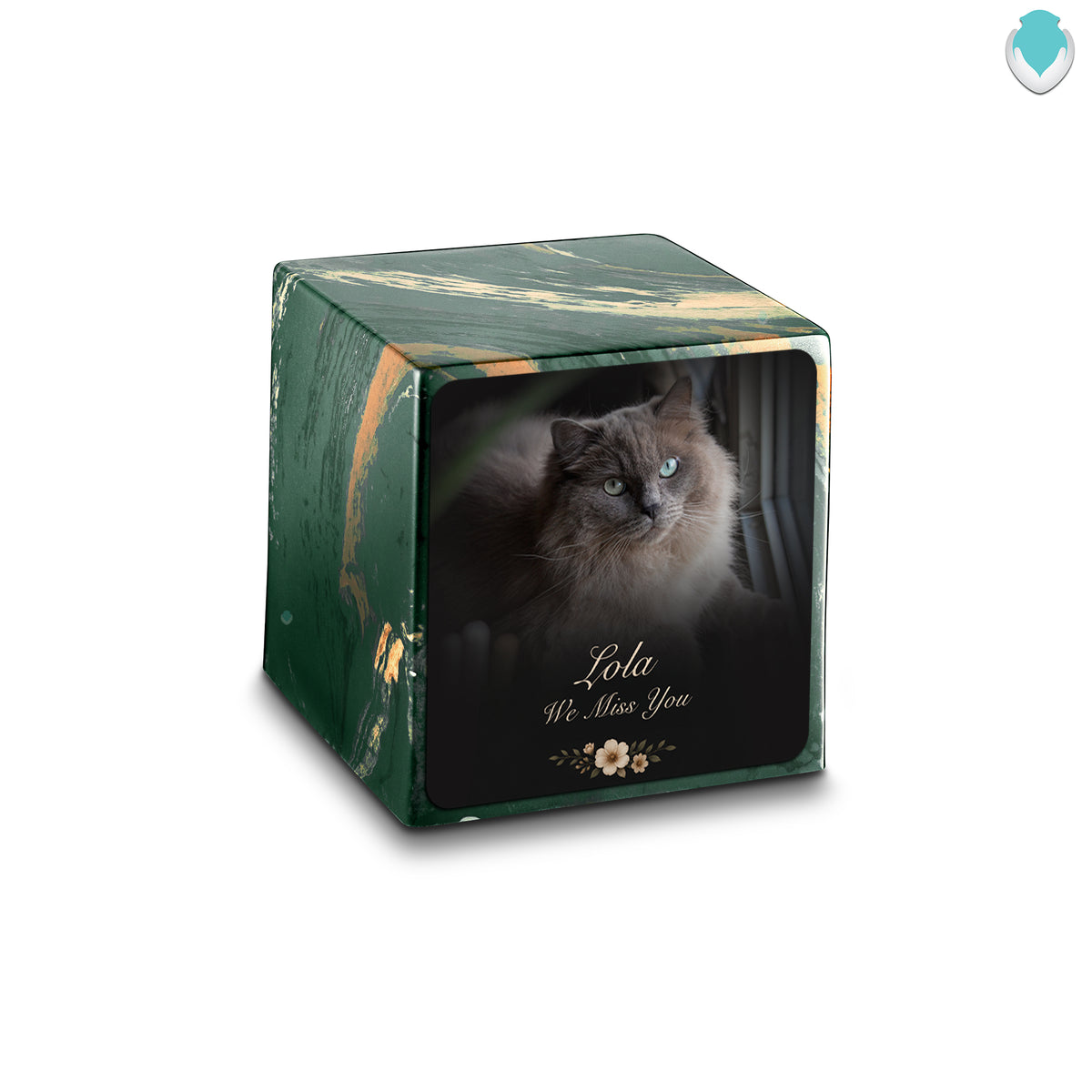 Small Cube Pet Portrait Photo Camo Cultured Marble Pet Cremation Urn by MacKenzie