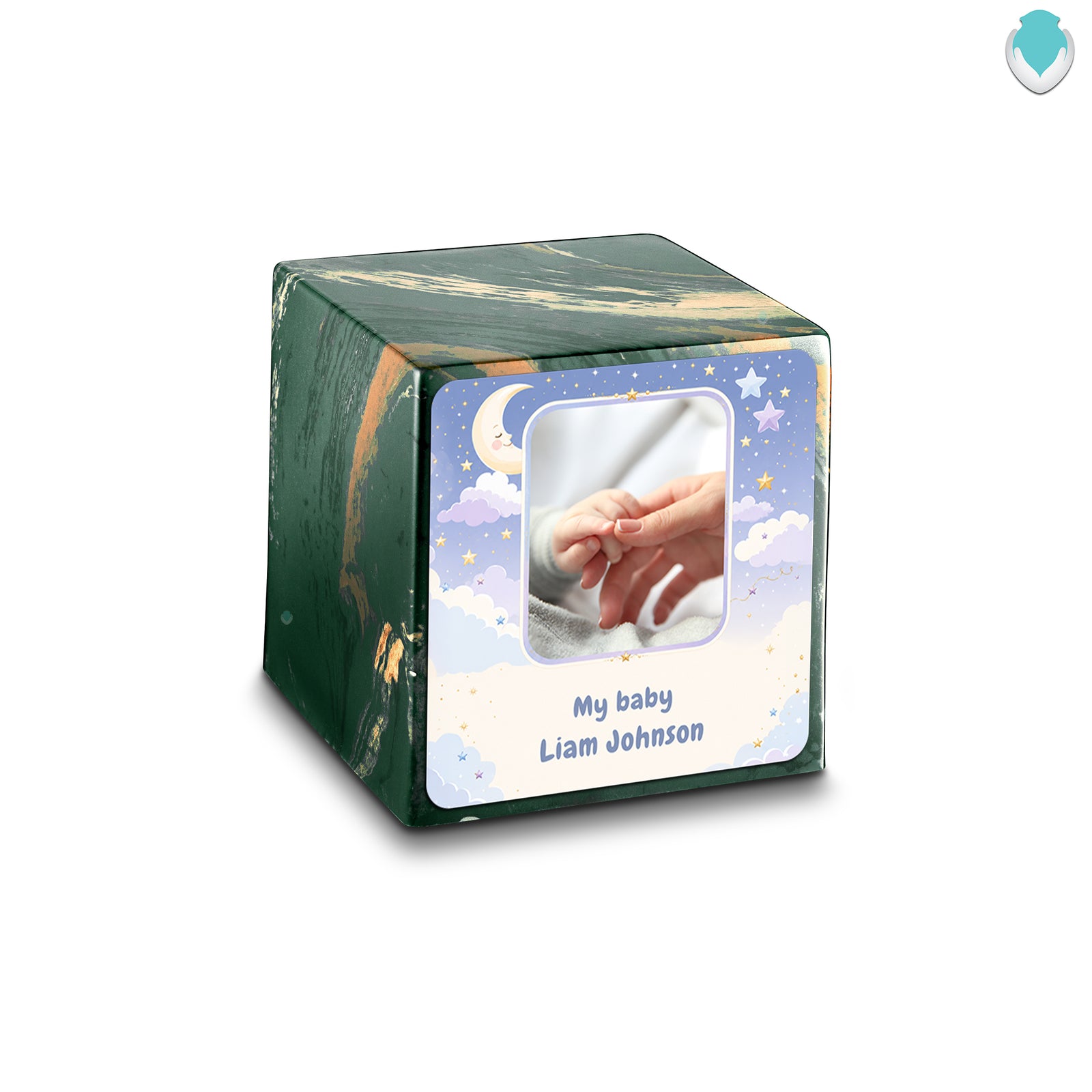 Small Cube Moon and Stars Camo Cultured Marble Child Cremation Urn by MacKenzie