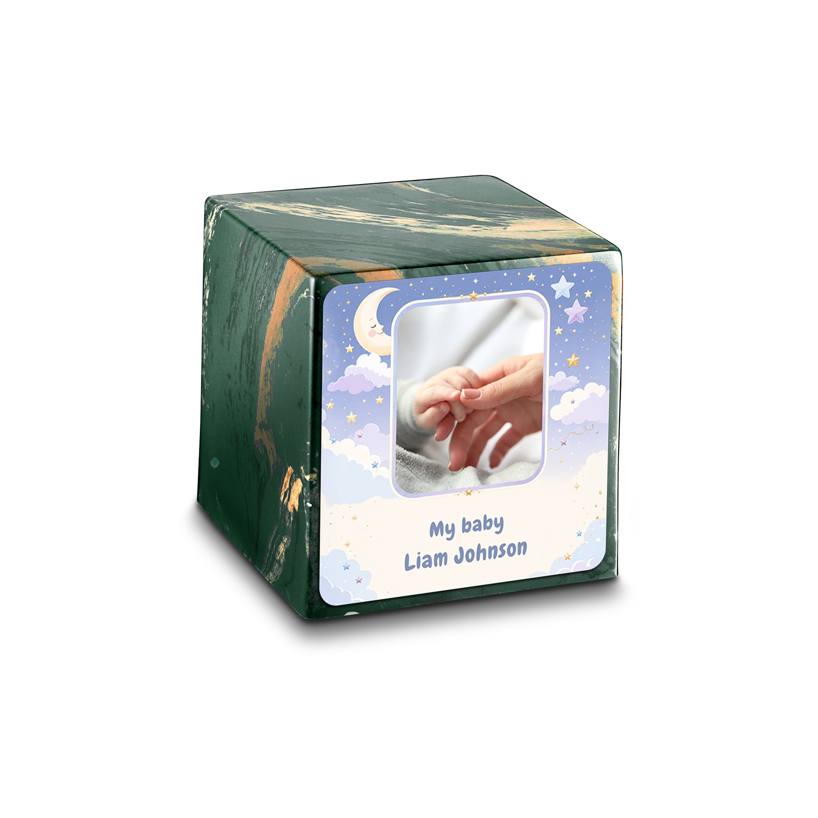 Small Cube Moon and Stars Camo Cultured Marble Child Cremation Urn by MacKenzie