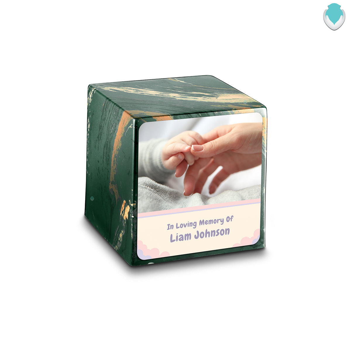 Small Cube Classic Photo Camo Cultured Marble Child Cremation Urn by MacKenzie