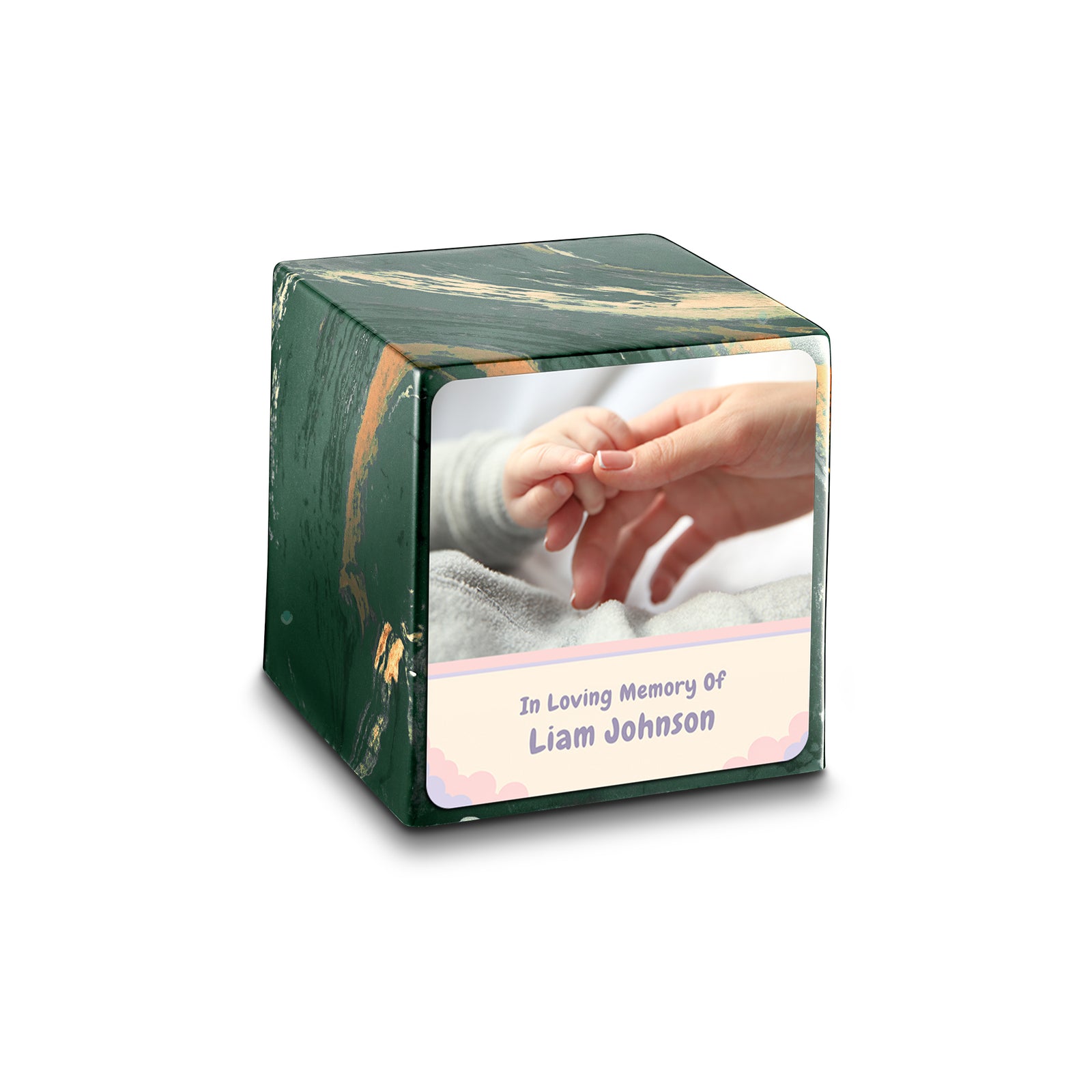 Small Cube Classic Photo Camo Cultured Marble Child Cremation Urn by MacKenzie