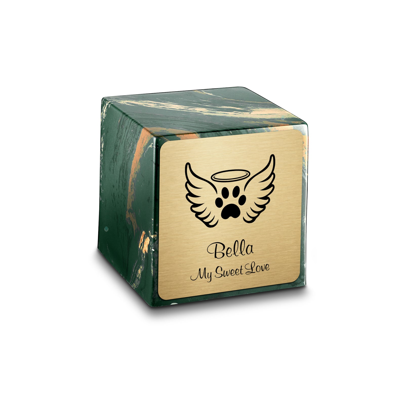 Small Cube Angel Wings Camo Cultured Marble Pet Cremation Urn by MacKenzie