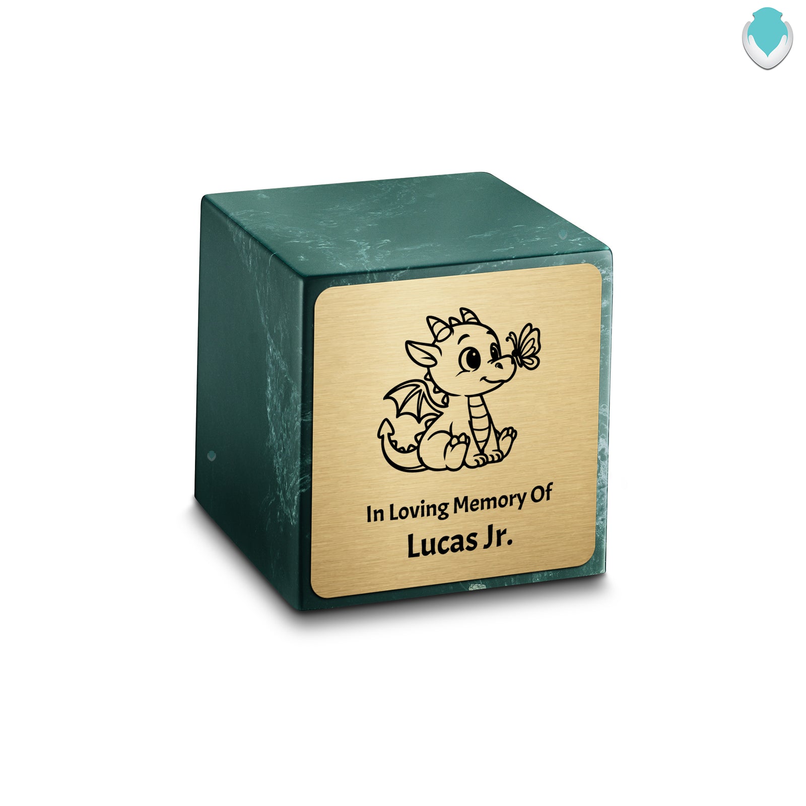 Small Cube Baby Dragon Evergreen Cultured Marble Child Cremation Urn by MacKenzie