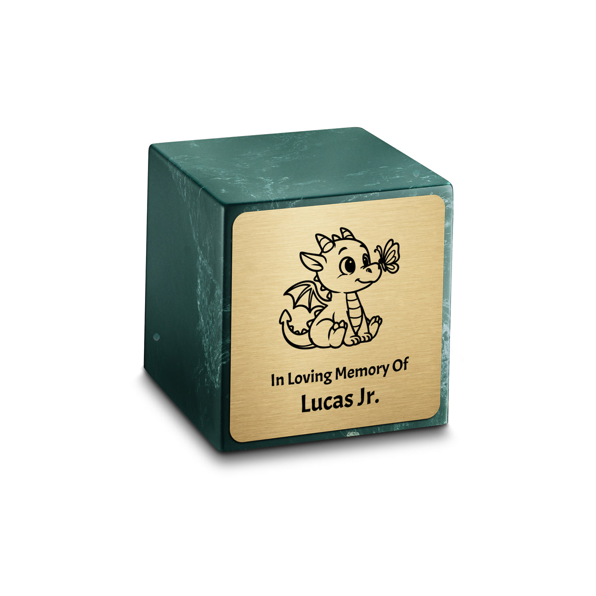 Small Cube Baby Dragon Evergreen Cultured Marble Child Cremation Urn by MacKenzie