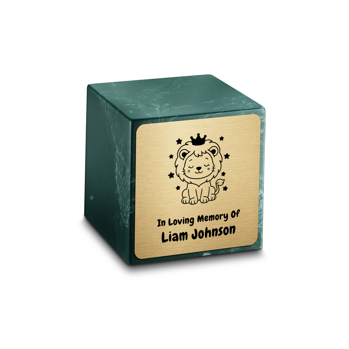 Small Cube Baby Lion Evergreen Cultured Marble Child Cremation Urn by MacKenzie