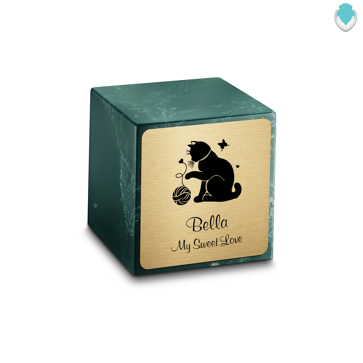 Small Cube Fun Cat Evergreen Cultured Marble Pet Cremation Urn by MacKenzie