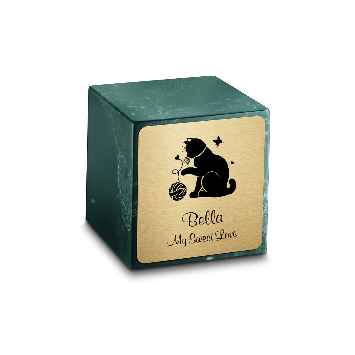 Small Cube Fun Cat Evergreen Cultured Marble Pet Cremation Urn by MacKenzie