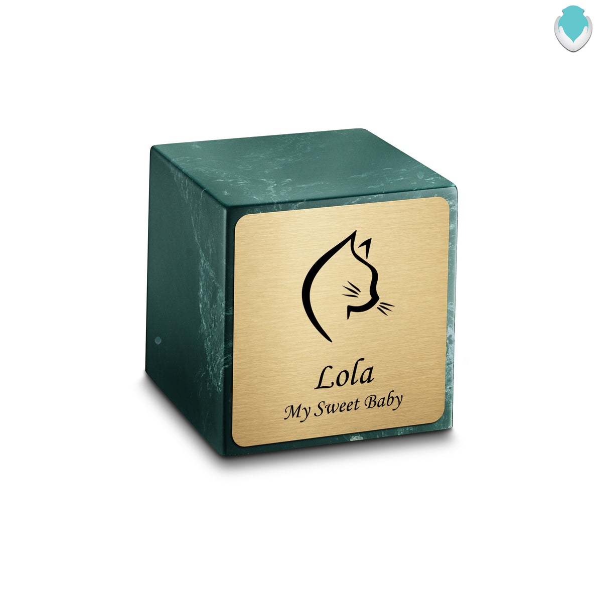 Small Cube Cat Head Evergreen Cultured Marble Pet Cremation Urn by MacKenzie