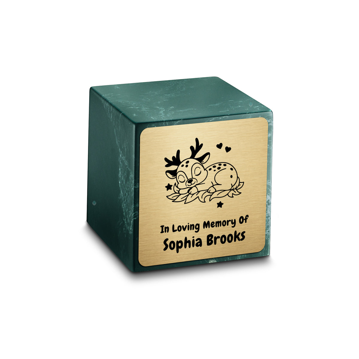 Small Cube Baby Deer Evergreen Cultured Marble Child Cremation Urn by MacKenzie