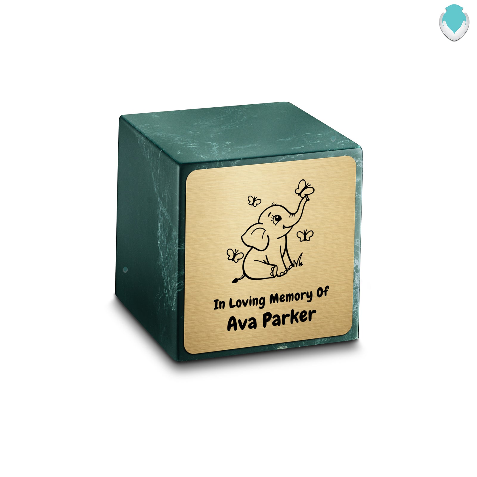 Small Cube Baby Elephant Evergreen Cultured Marble Child Cremation Urn by MacKenzie