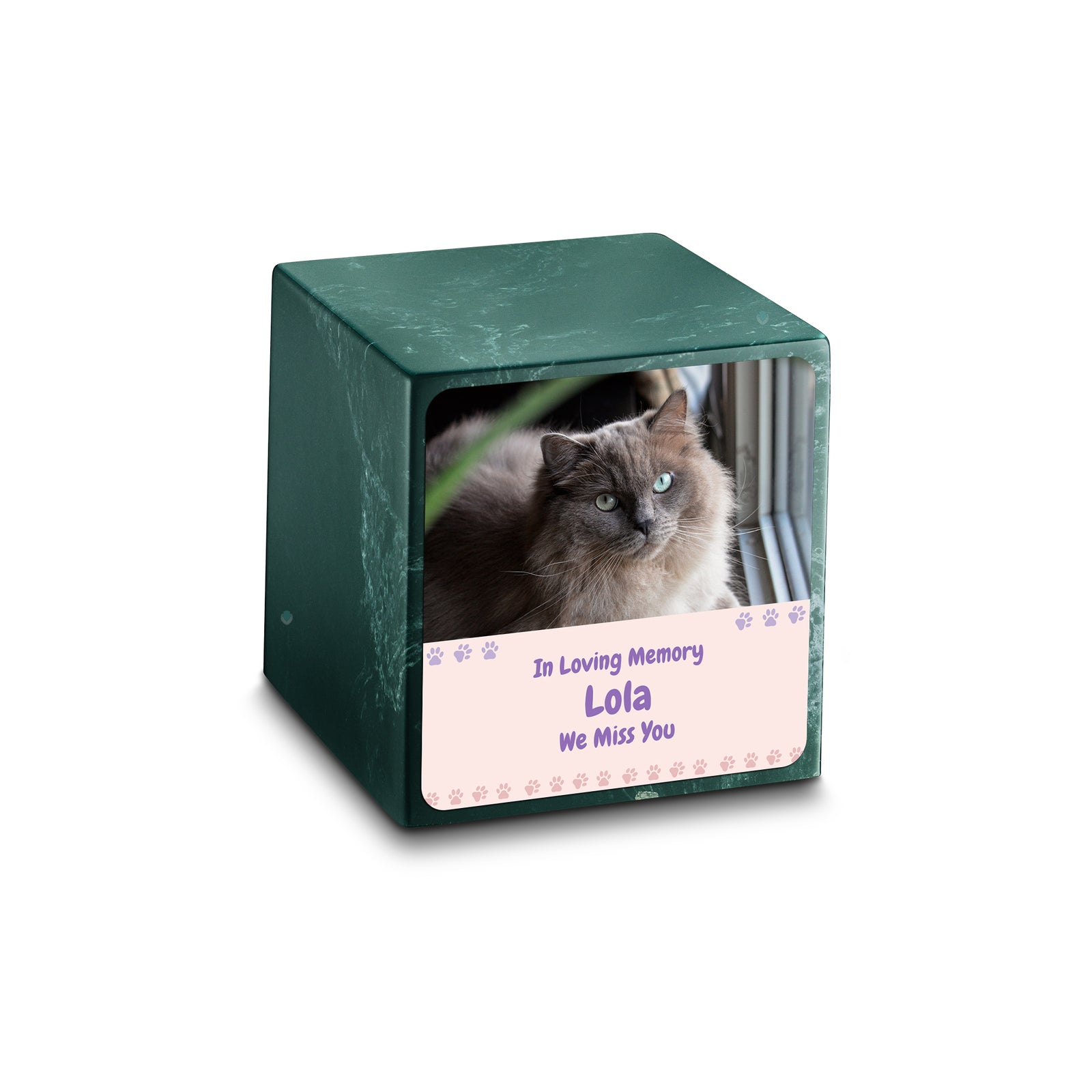 Small Cube Pet Photo Memorial Evergreen Cultured Marble Pet Cremation Urn by MacKenzie