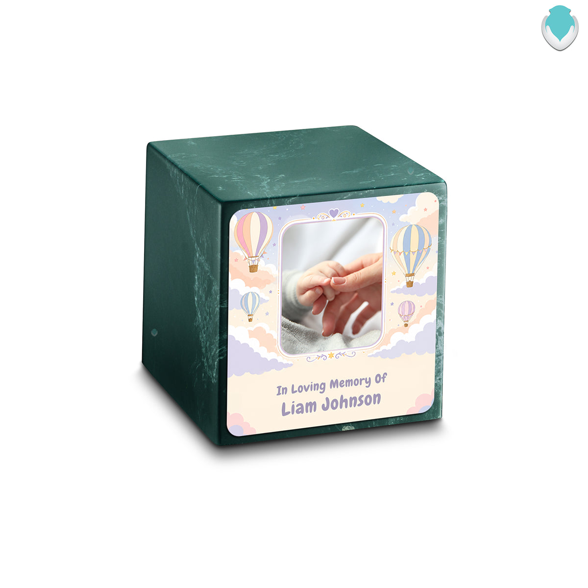 Small Cube Hot Air Balloons Evergreen Cultured Marble Child Cremation Urn by MacKenzie