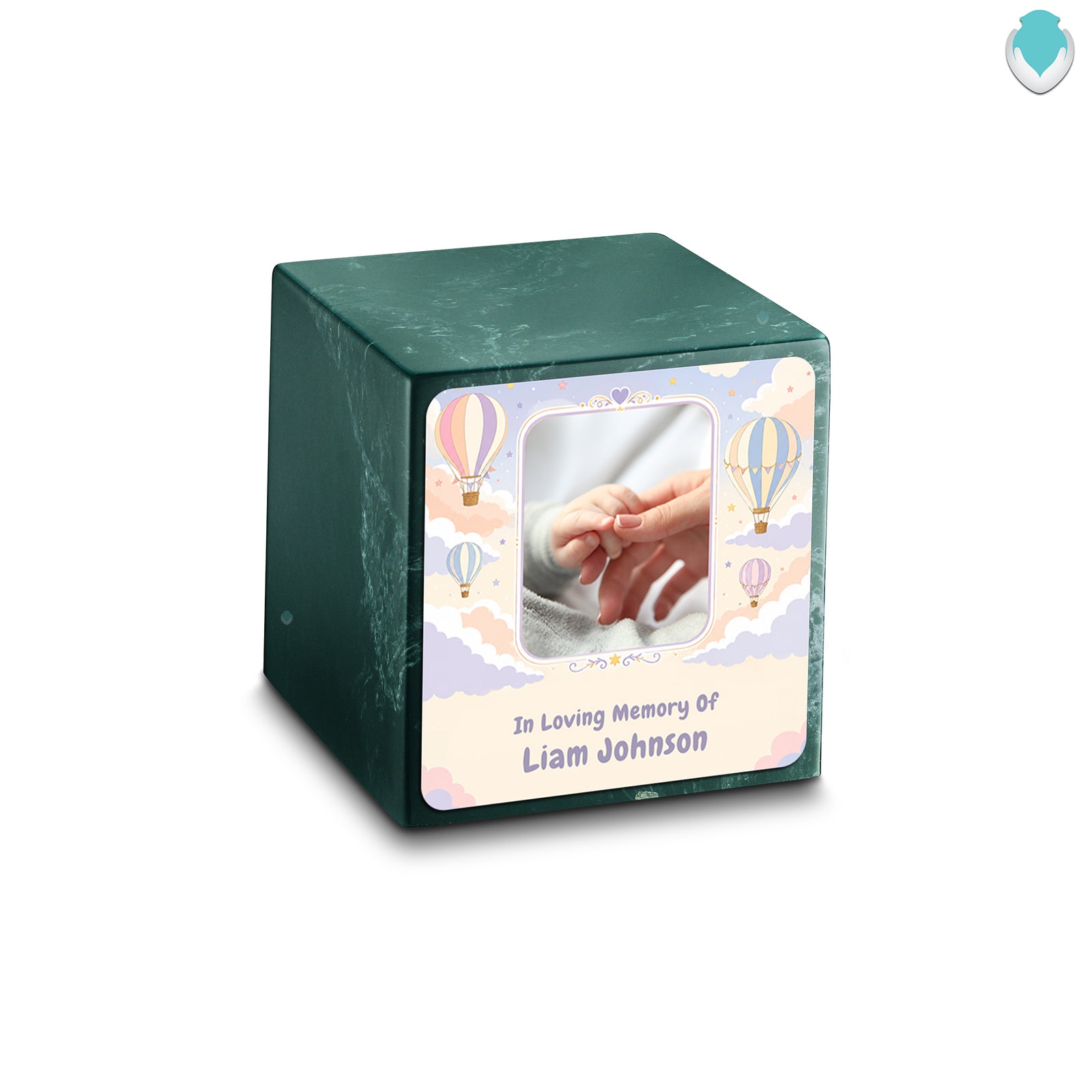 Small Cube Hot Air Balloons Evergreen Cultured Marble Child Cremation Urn by MacKenzie