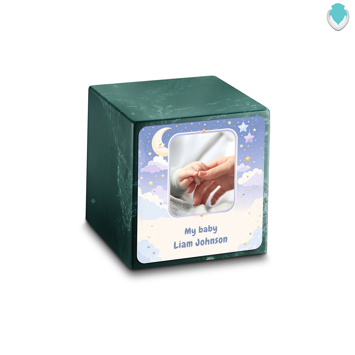 Small Cube Moon and Stars Evergreen Cultured Marble Child Cremation Urn by MacKenzie