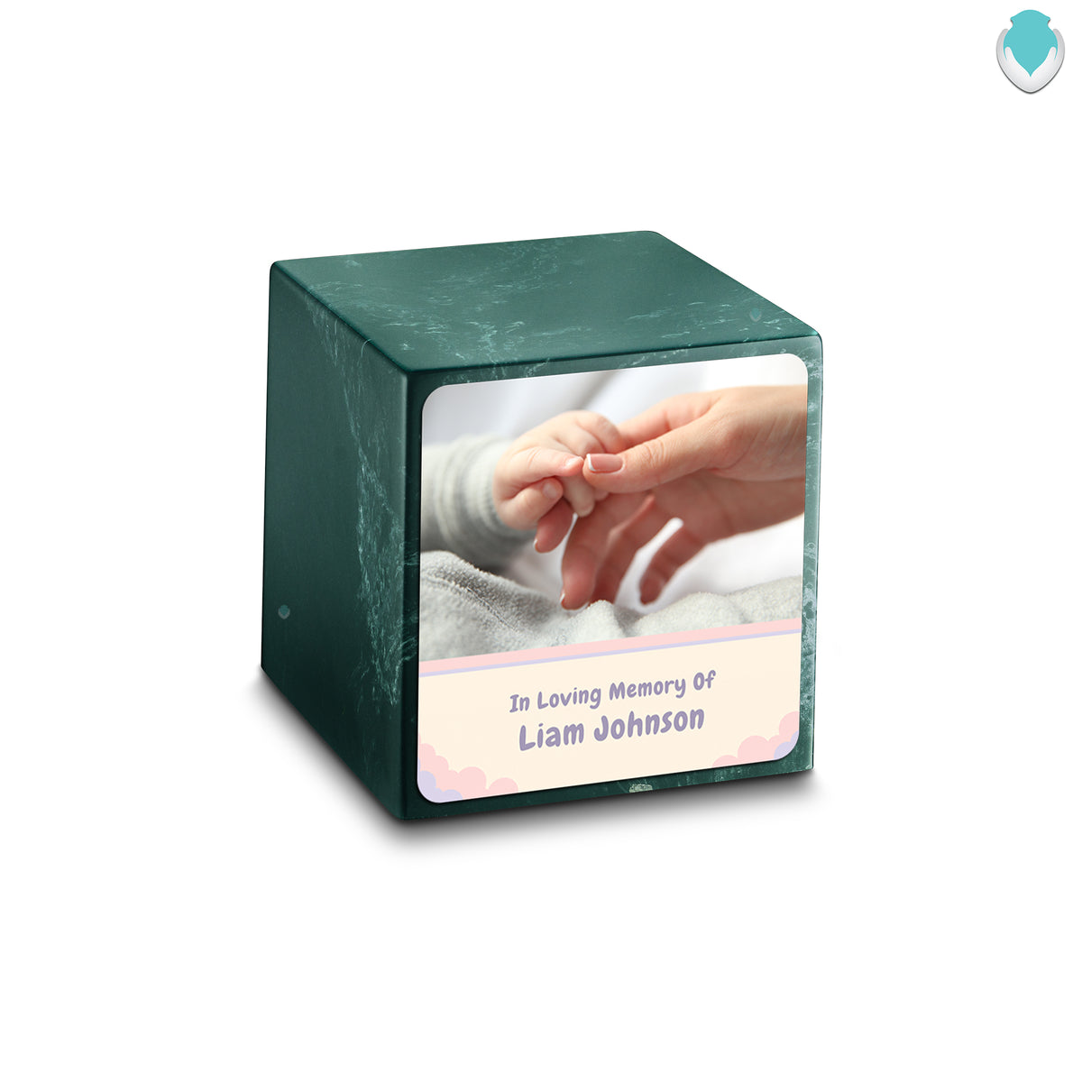 Small Cube Classic Photo Evergreen Cultured Marble Child Cremation Urn by MacKenzie