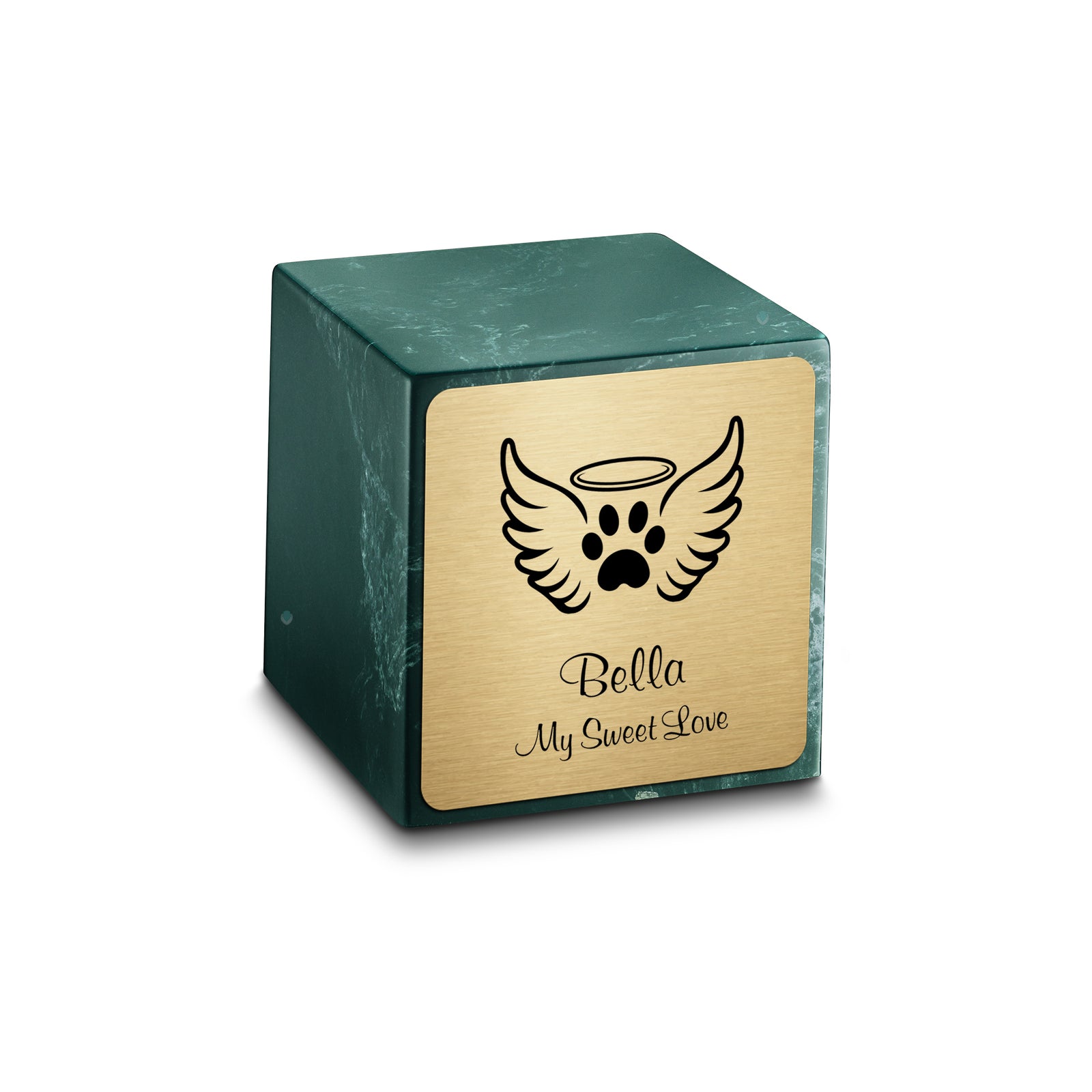 Small Cube Angel Wings Evergreen Cultured Marble Pet Cremation Urn by MacKenzie
