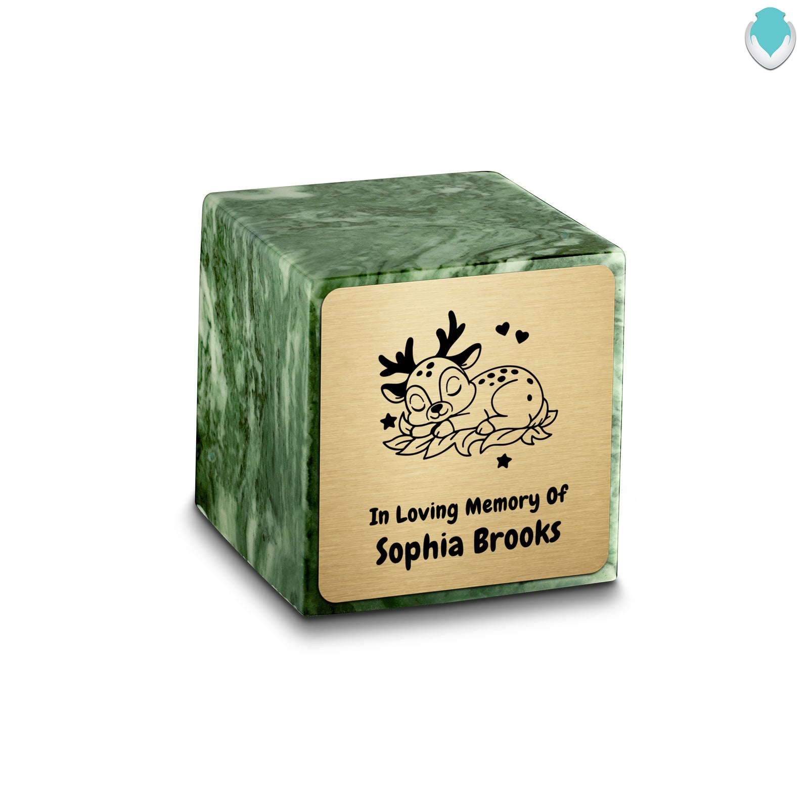 Small Cube Baby Deer Emerald Cultured Marble Child Cremation Urn by MacKenzie