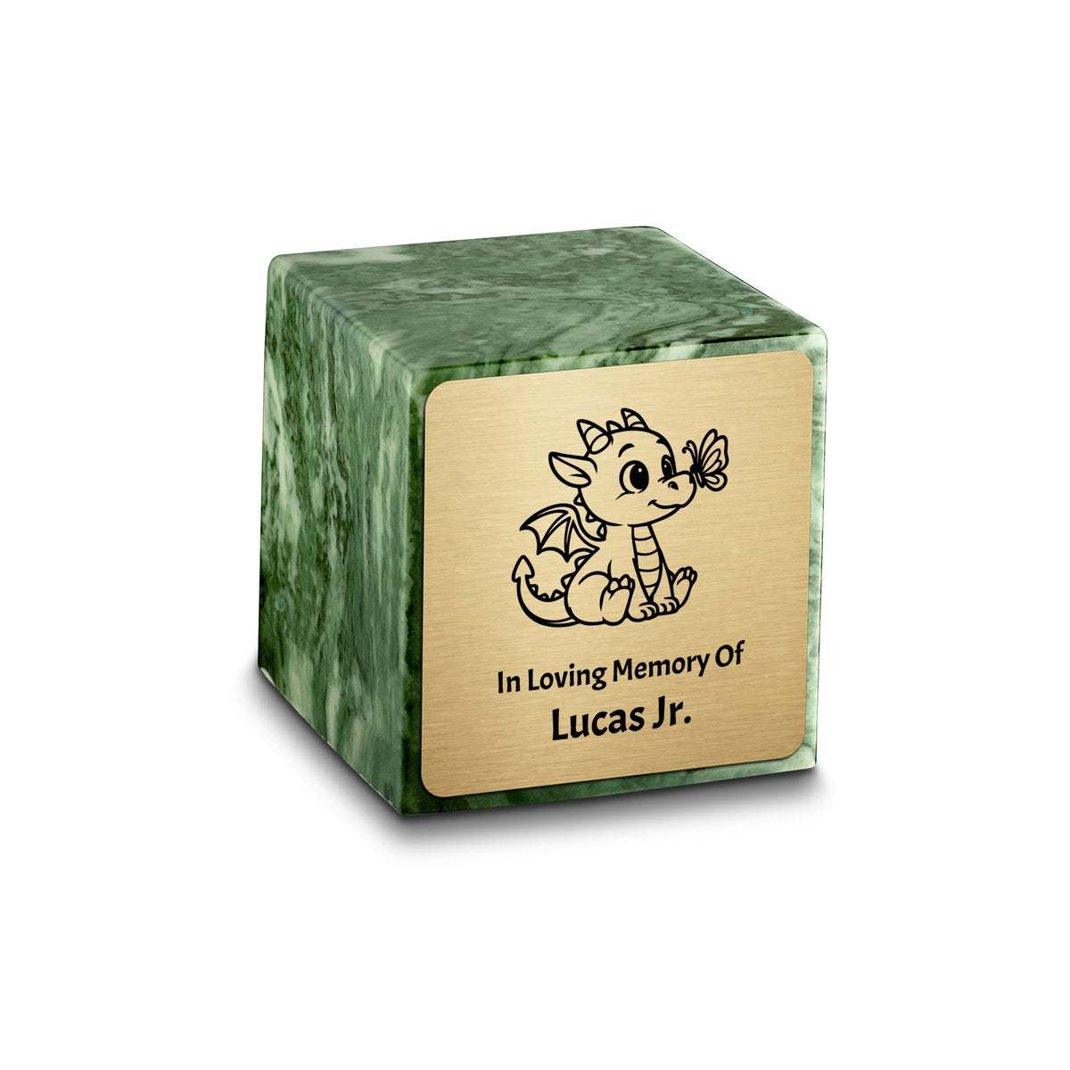 Small Cube Baby Dragon Emerald Cultured Marble Child Cremation Urn by MacKenzie