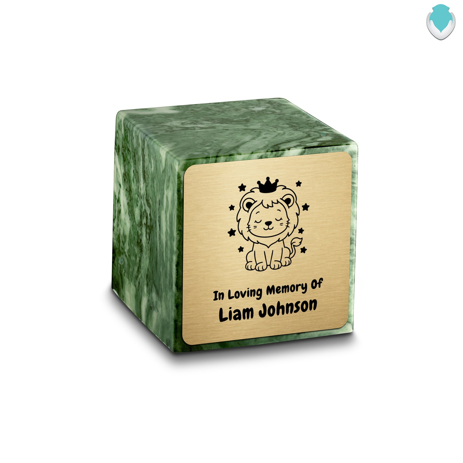 Small Cube Baby Lion Emerald Cultured Marble Child Cremation Urn by MacKenzie