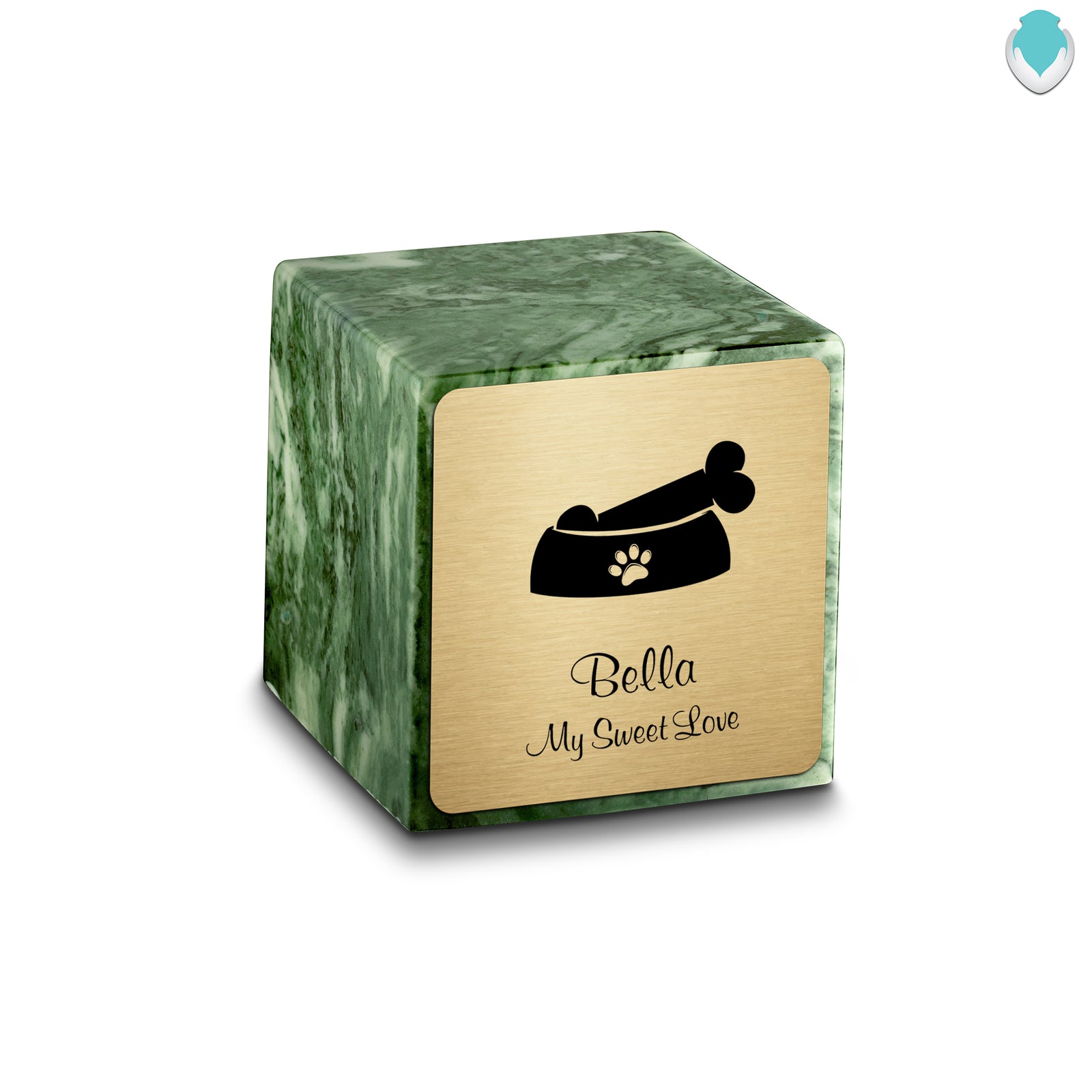 Small Cube Dog Bone Emerald Cultured Marble Pet Cremation Urn by MacKenzie