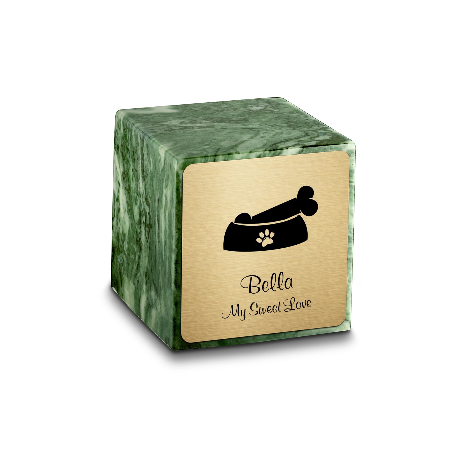 Small Cube Dog Bone Emerald Cultured Marble Pet Cremation Urn by MacKenzie