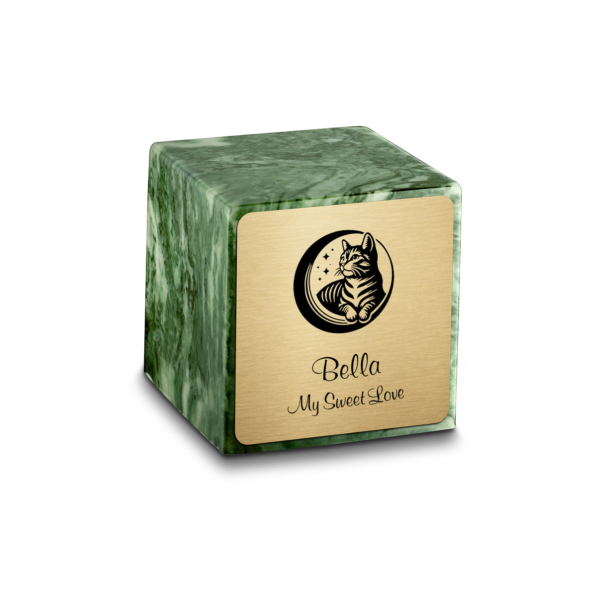Small Cube Cat Emerald Cultured Marble Pet Cremation Urn by MacKenzie
