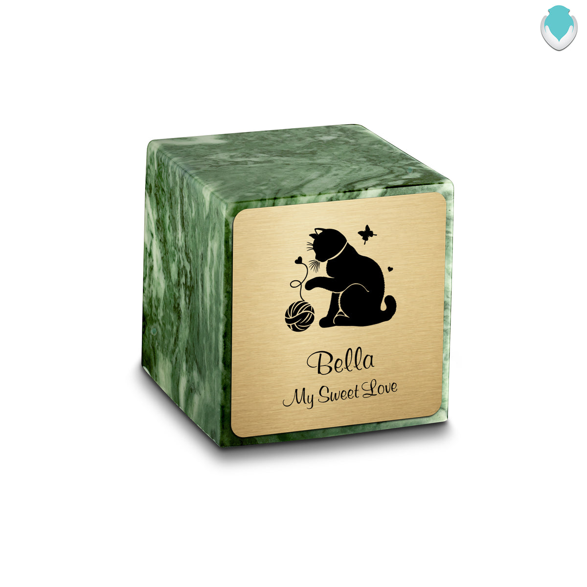Small Cube Fun Cat Emerald Cultured Marble Pet Cremation Urn by MacKenzie