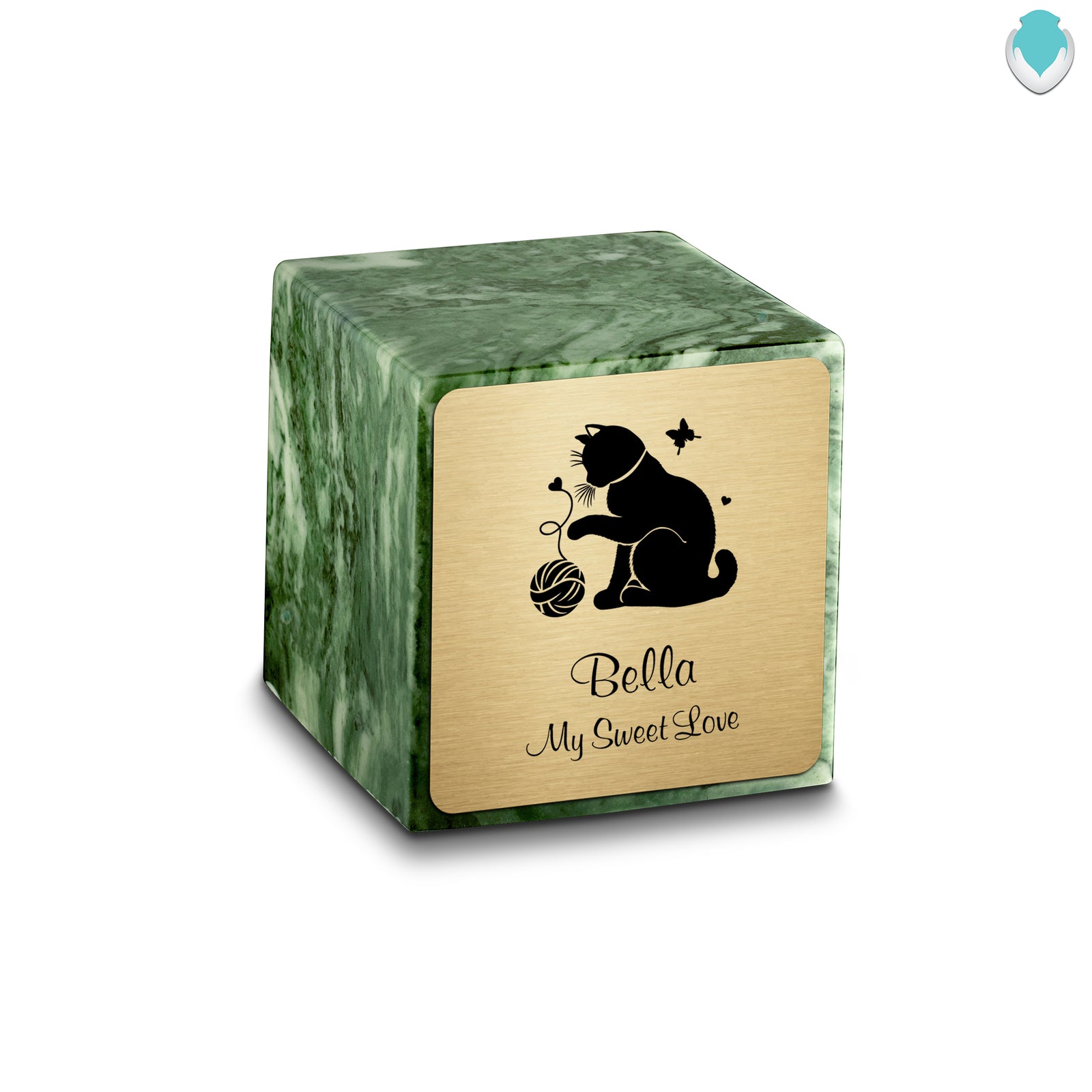 Small Cube Fun Cat Emerald Cultured Marble Pet Cremation Urn by MacKenzie