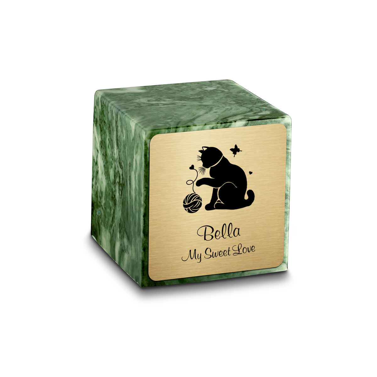 Small Cube Fun Cat Emerald Cultured Marble Pet Cremation Urn by MacKenzie