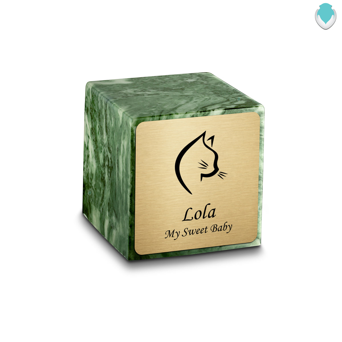 Small Cube Cat Head Emerald Cultured Marble Pet Cremation Urn by MacKenzie