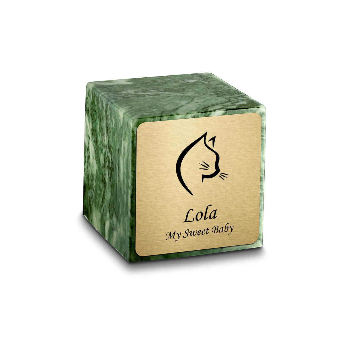 Small Cube Cat Head Emerald Cultured Marble Pet Cremation Urn by MacKenzie