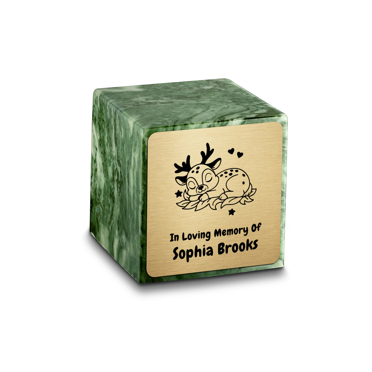 Small Cube Baby Deer Emerald Cultured Marble Child Cremation Urn by MacKenzie