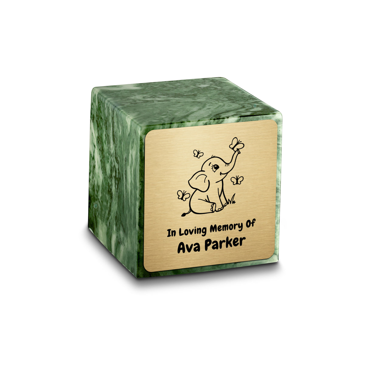 Small Cube Baby Elephant Emerald Cultured Marble Child Cremation Urn by MacKenzie