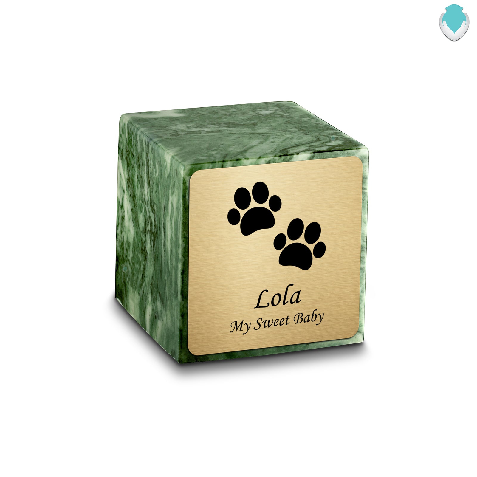 Small Cube Walking Paws Emerald Cultured Marble Pet Cremation Urn by MacKenzie