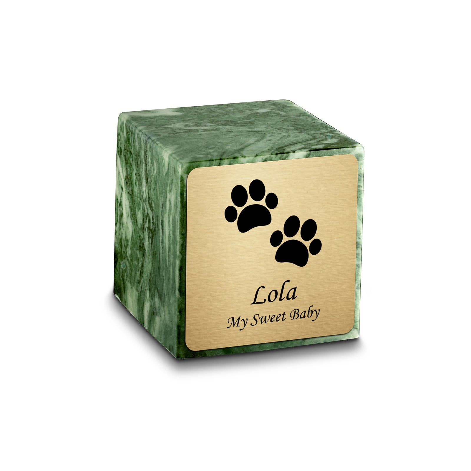 Small Cube Walking Paws Emerald Cultured Marble Pet Cremation Urn by MacKenzie