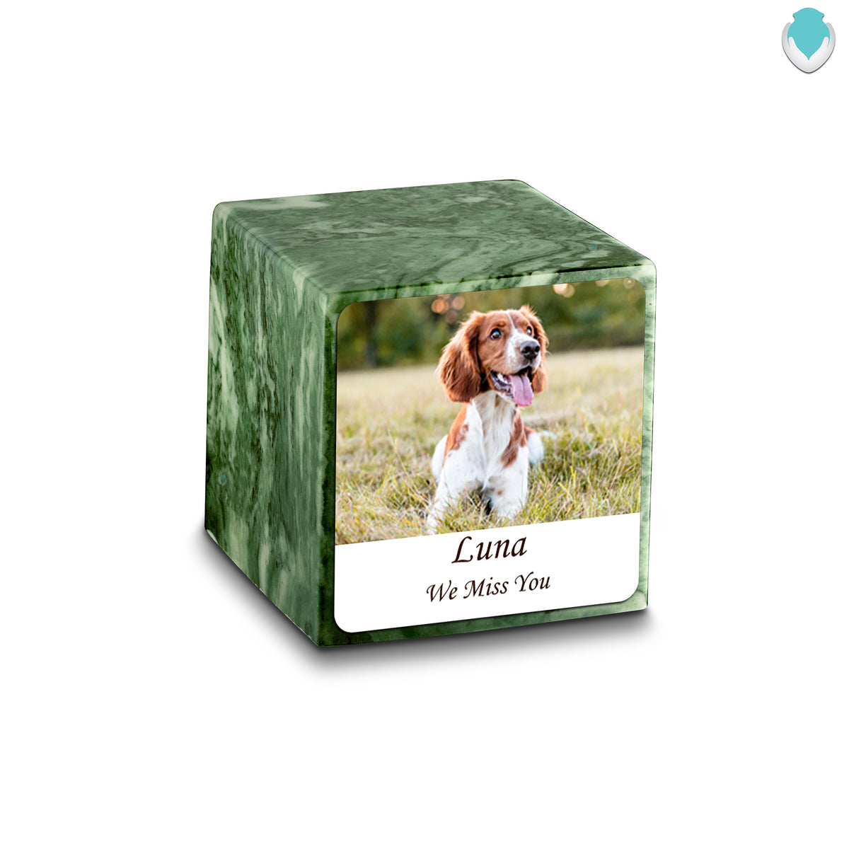 Small Cube Custom Pet Photo Emerald Cultured Marble Pet Cremation Urn by MacKenzie