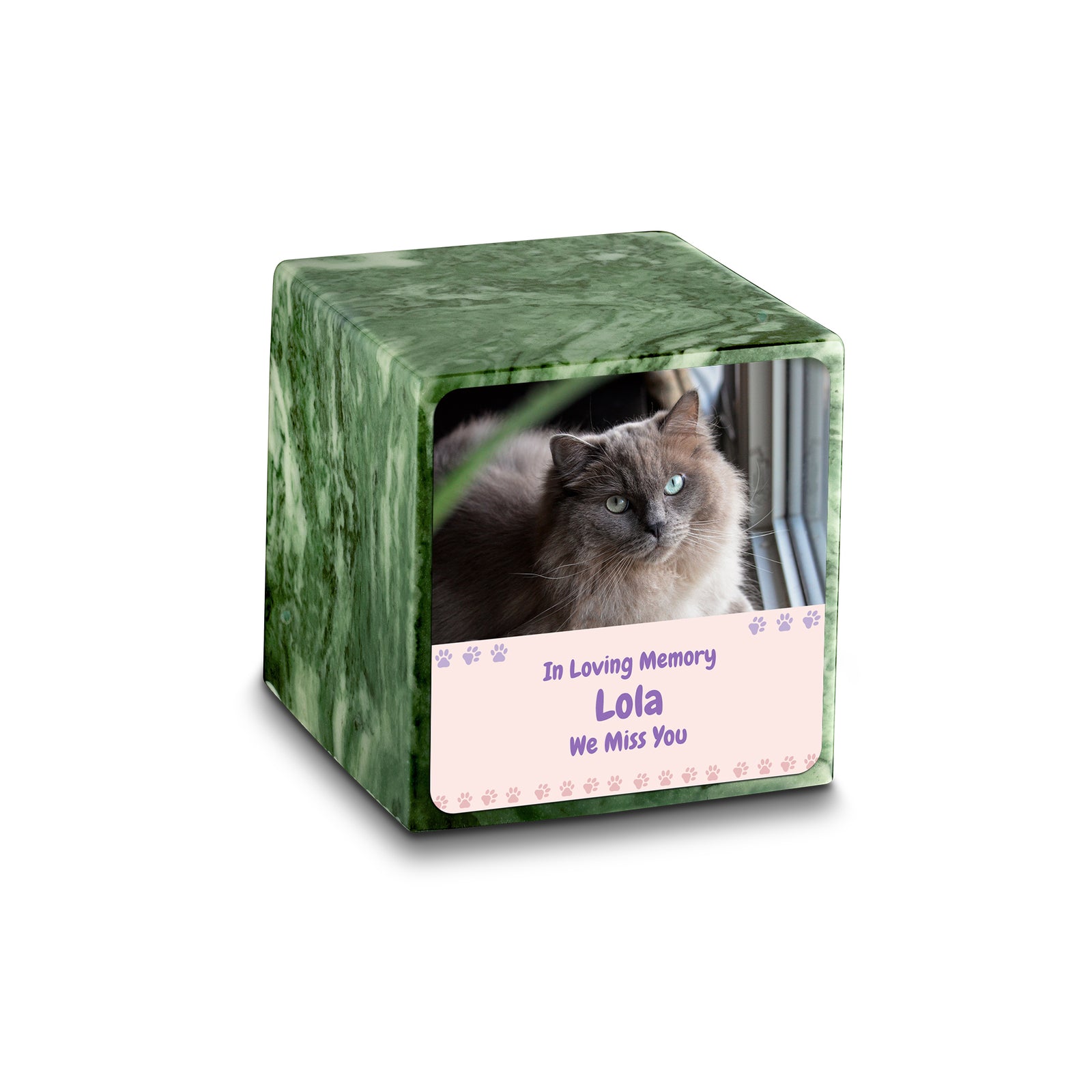 Small Cube Pet Photo Memorial Emerald Cultured Marble Pet Cremation Urn by MacKenzie