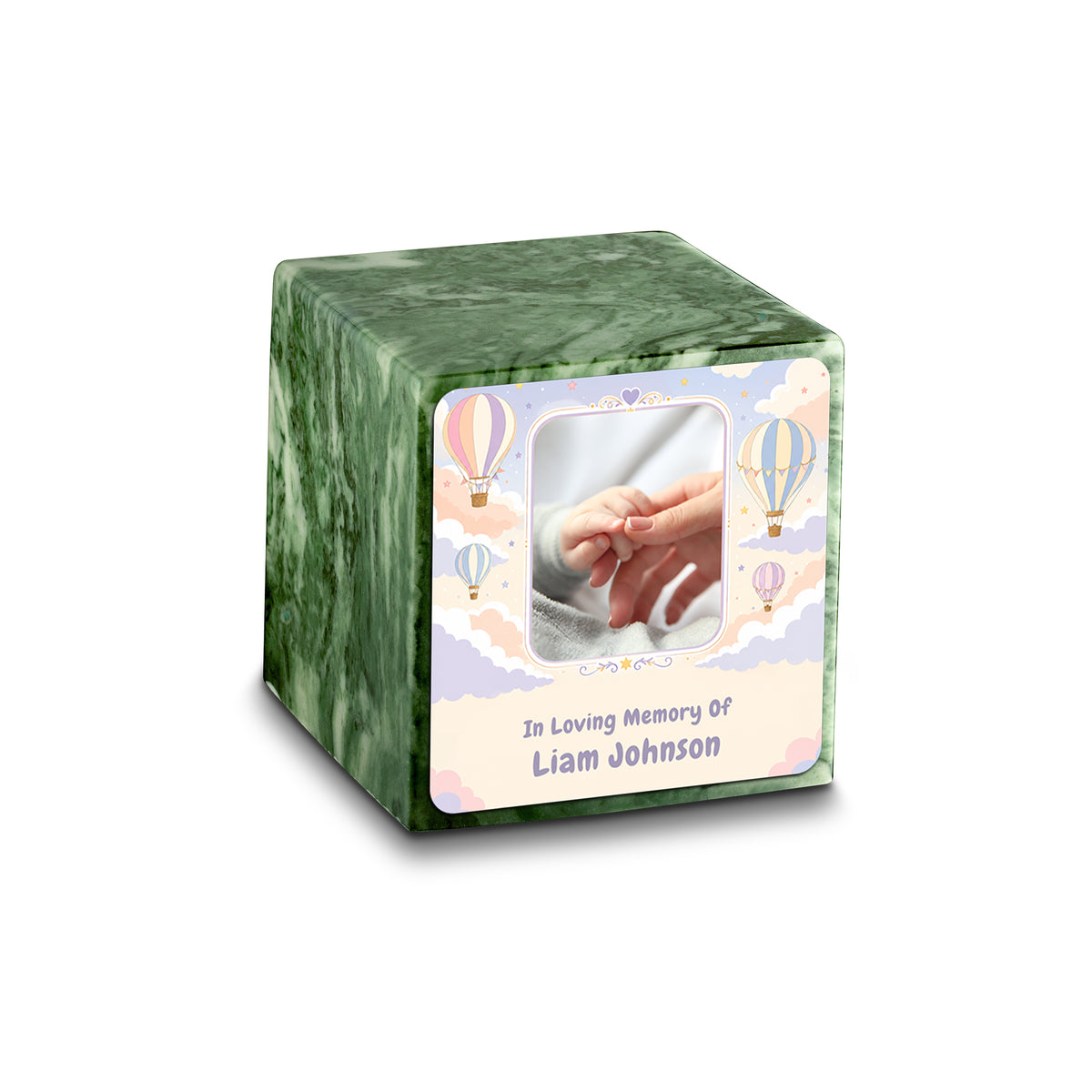 Small Cube Hot Air Balloons Emerald Cultured Marble Child Cremation Urn by MacKenzie