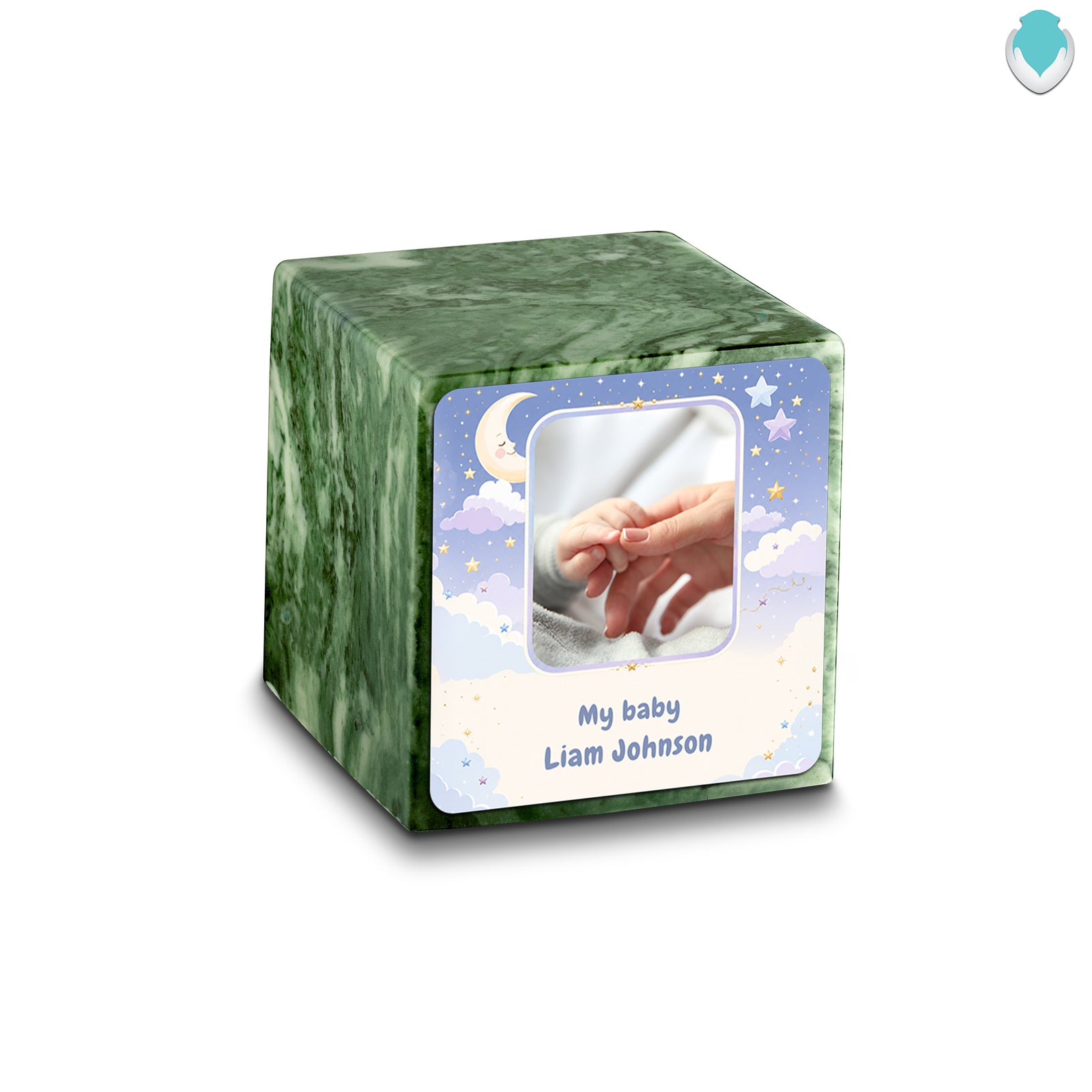 Small Cube Moon and Stars Emerald Cultured Marble Child Cremation Urn by MacKenzie