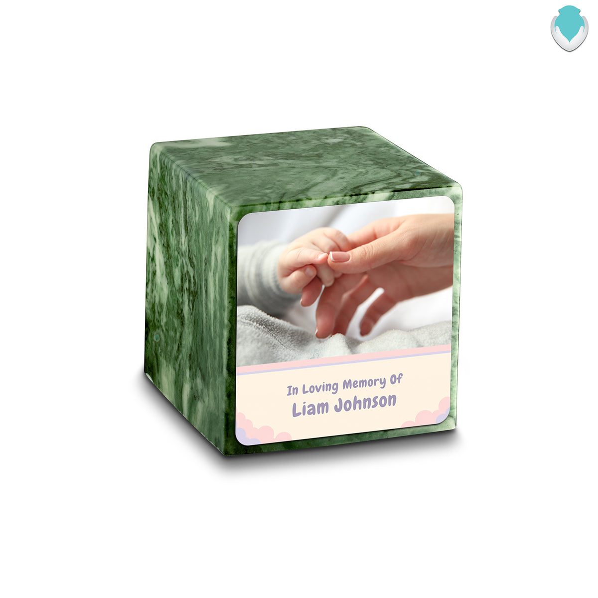 Small Cube Classic Photo Emerald Cultured Marble Child Cremation Urn by MacKenzie