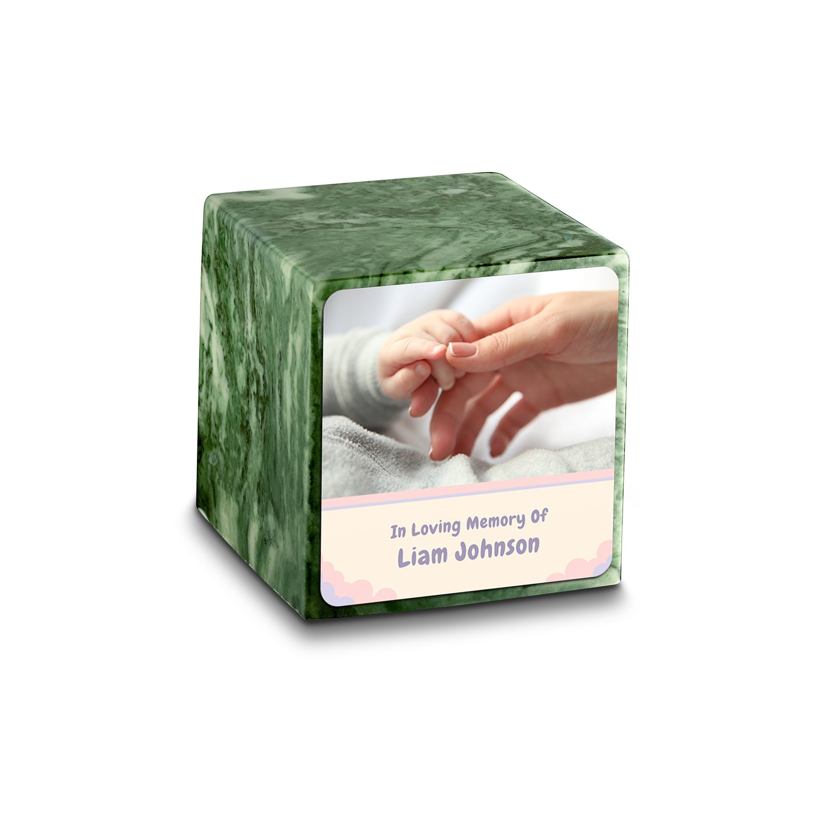 Small Cube Classic Photo Emerald Cultured Marble Child Cremation Urn by MacKenzie