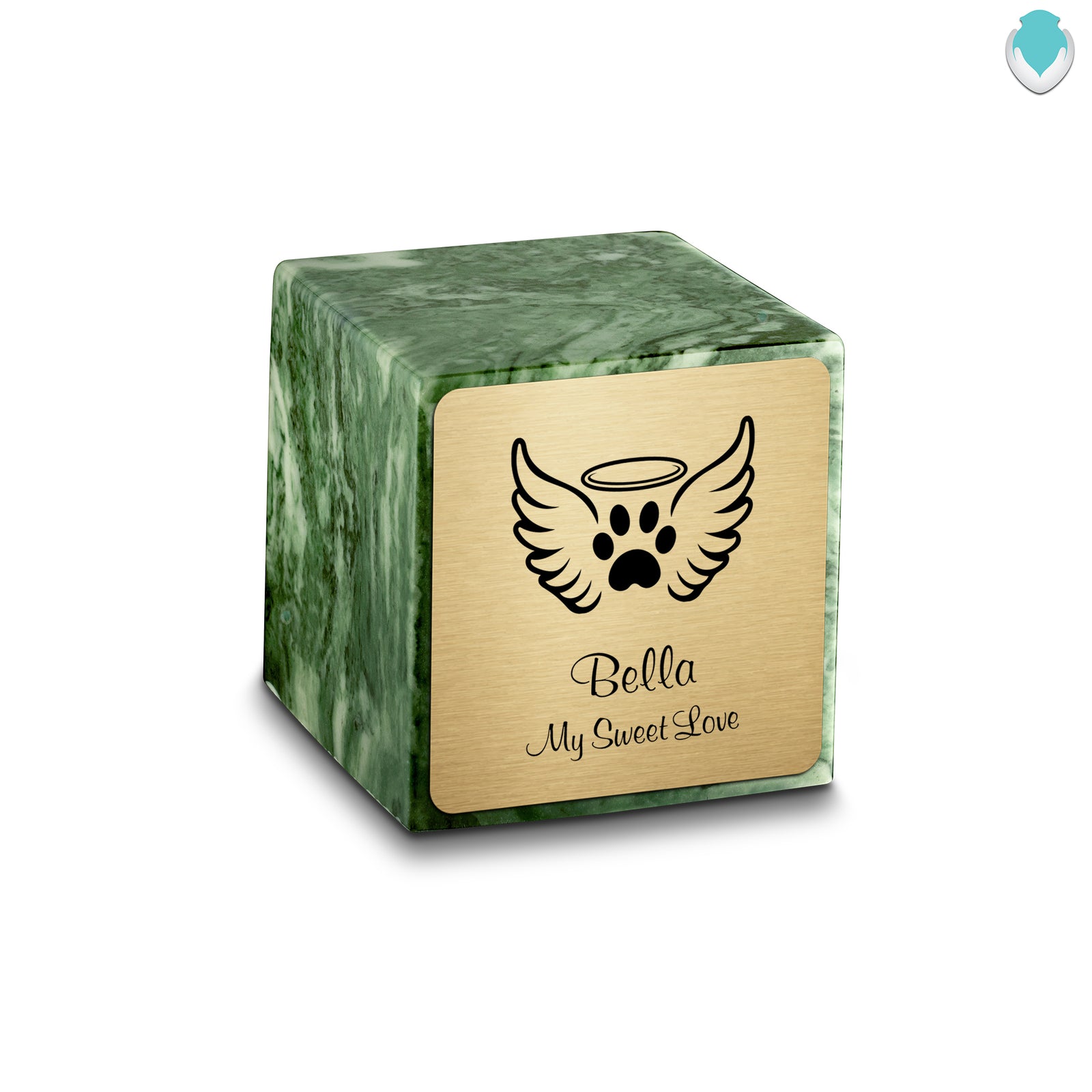 Small Cube Angel Wings Emerald Cultured Marble Pet Cremation Urn by MacKenzie